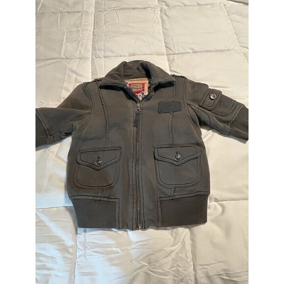 FREE PEOPLE Distressed Cropped Bomber Sweatshirt Jacket Short Sleeves Size XS - Picture 2 of 9